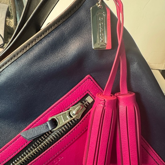 Coach legacy color block leather pink blue navy brown tassels shoulder bag - Picture 4 of 16